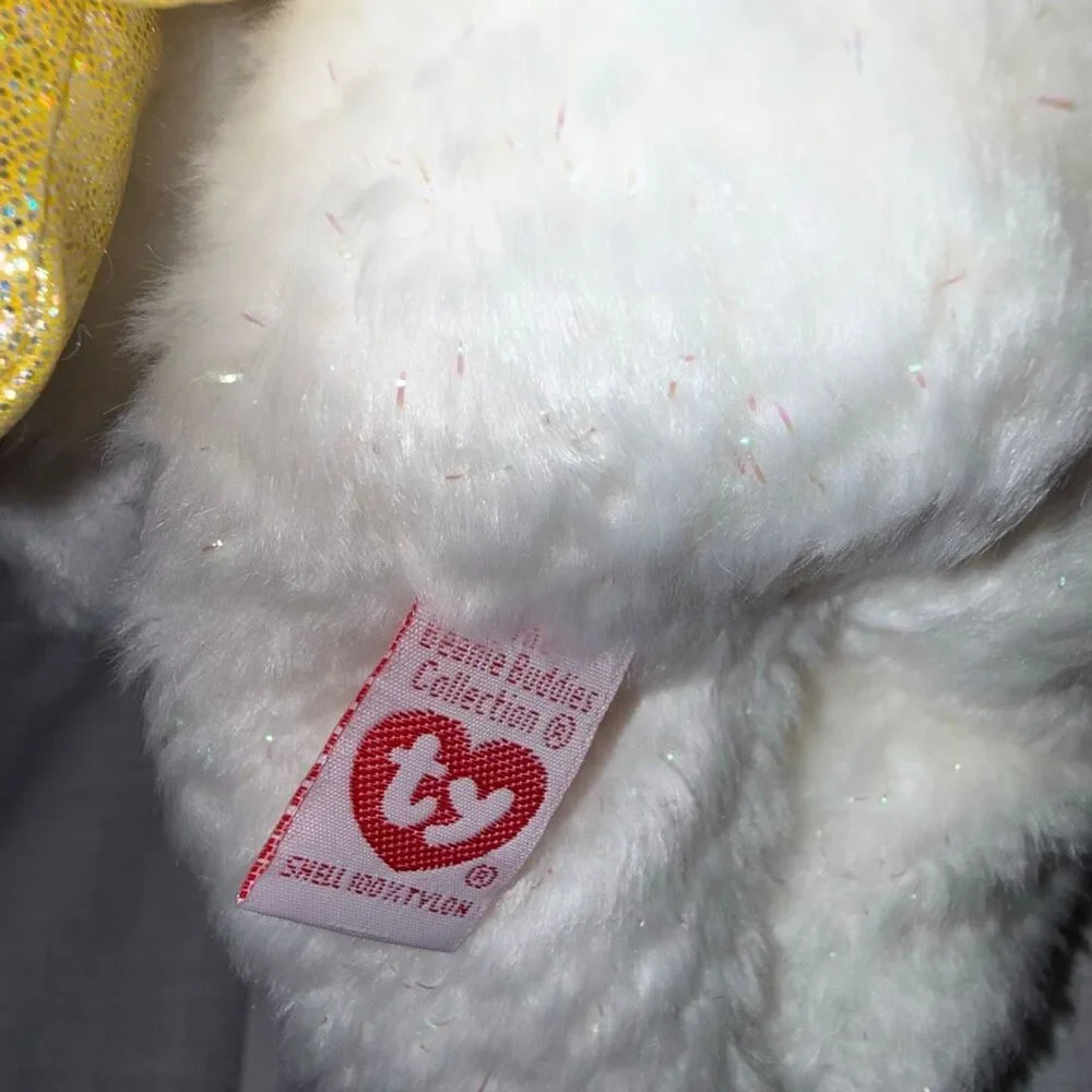 Ty Beanie Buddy Halo II Angel Bear 2000 White Gold Wings Iridescent Sparkle MWMT